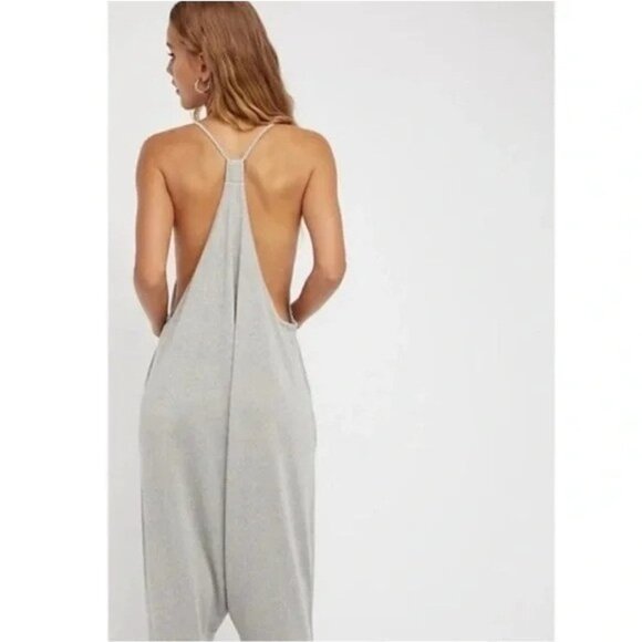 Free People Women's LG Why Not Shine Gray Sparkle Jumpsuit Oversized - Picture 8 of 10
